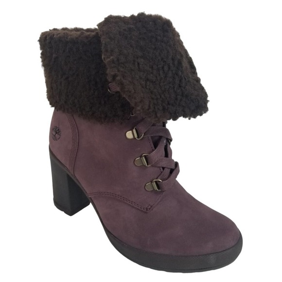 Timberland Camdale Fold Down Purple Leather Heeled‎ Boots A22E4 Womens size 7 - Picture 4 of 15
